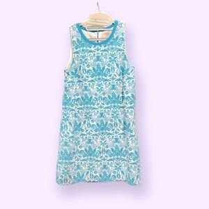 LOFT Women's Aqua Blue and White Dress
Size‎ S
